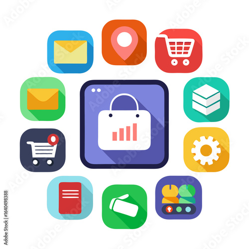 Set of flat design icons for e commerce and business