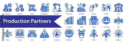 Production Partners icon, icon set, collection, vector, illustration, sign, symbol, set