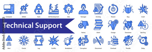 Technical Support icon, icon set, collection, vector, illustration, sign, symbol, set