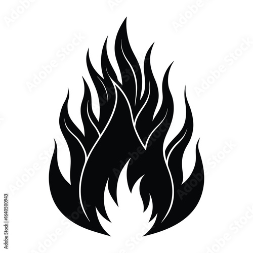 Black Flame Design Fiery Symbol Tattoo Graphic Image on White Background