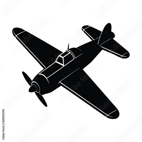 Vintage World War II Airplane Silhouette Vector Graphic Image on White Background