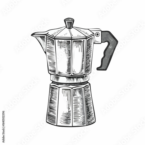 Coffee maker vintage engraving sketch illustration representing brewing equipment and cafe culture, suitable for coffee shop branding, packaging design, and vintage culinary projects.