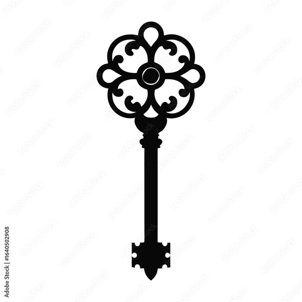 Obraz premium Ornate Antique Skeleton Key Image Download Free Black and White on White Background
