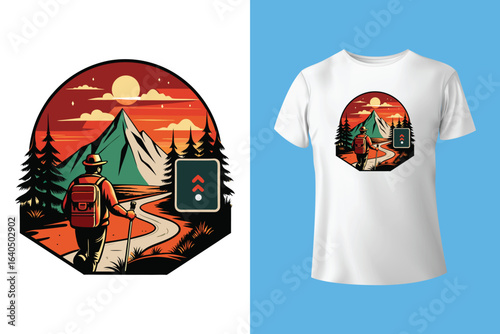 Hiking T-shirt design Vector Graphics. adventure mountain outdoor hiking custom t shirt design, outdoor adventure, Mountain illustration, Vector graphic, Outdoor Adventure Inspiring Motivation Quote.