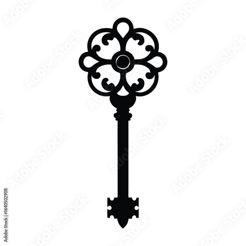 Ornate Antique Skeleton Key Image Download Free Black and White on White Background