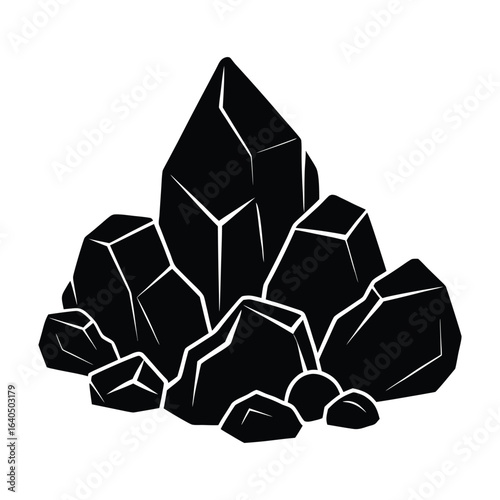 Black and White Crystal Rocks Illustration Graphic Design on White Background