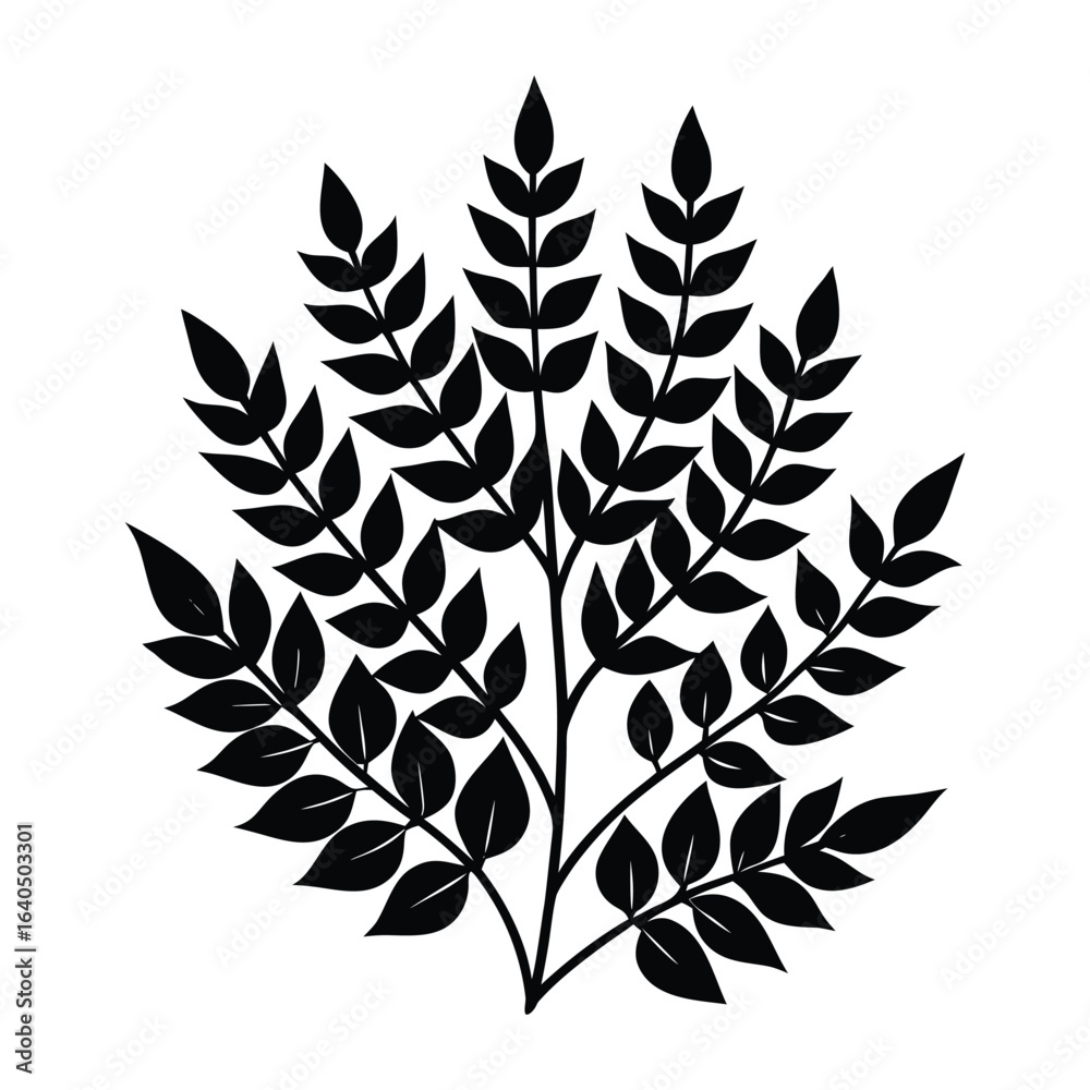 Fototapeta premium Elegant Black Silhouette Botanical Branch Clipart Free Download on White Background