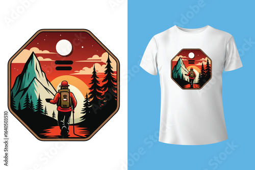 Hiking T-shirt design Vector Graphics. adventure mountain outdoor hiking custom t shirt design, outdoor adventure, Mountain illustration, Vector graphic, Outdoor Adventure Inspiring Motivation Quote.
