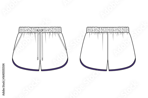 Women’s Short pants, Fashion Flat Sketch Vector Illustration, CAD, Technical Drawing, Flat Drawing, Template, Mockup.