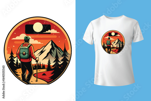 Hiking T-shirt design Vector Graphics. adventure mountain outdoor hiking custom t shirt design, outdoor adventure, Mountain illustration, Vector graphic, Outdoor Adventure Inspiring Motivation Quote.