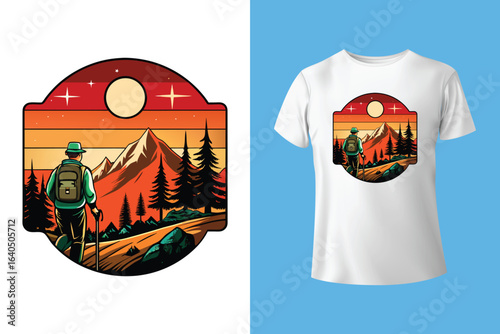 Hiking T-shirt design Vector Graphics. adventure mountain outdoor hiking custom t shirt design, outdoor adventure, Mountain illustration, Vector graphic, Outdoor Adventure Inspiring Motivation Quote.