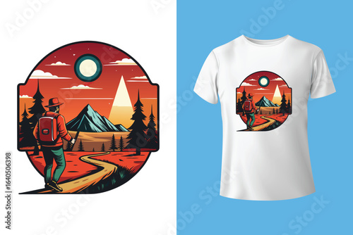 Hiking T-shirt design Vector Graphics. adventure mountain outdoor hiking custom t shirt design, outdoor adventure, Mountain illustration, Vector graphic, Outdoor Adventure Inspiring Motivation Quote.