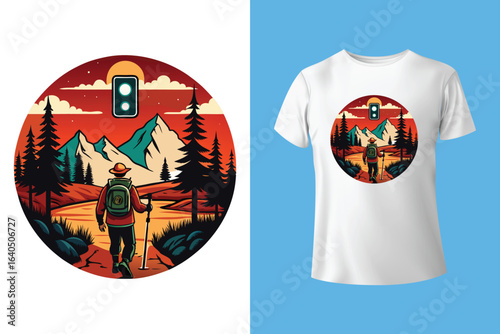Hiking T-shirt design Vector Graphics. adventure mountain outdoor hiking custom t shirt design, outdoor adventure, Mountain illustration, Vector graphic, Outdoor Adventure Inspiring Motivation Quote.