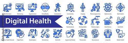 Digital Health icon, icon set, collection, vector, illustration, sign, symbol, set