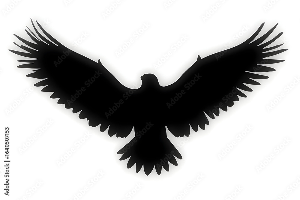 Obraz premium Bird Silhouette Flying with Wings Spread on White Background