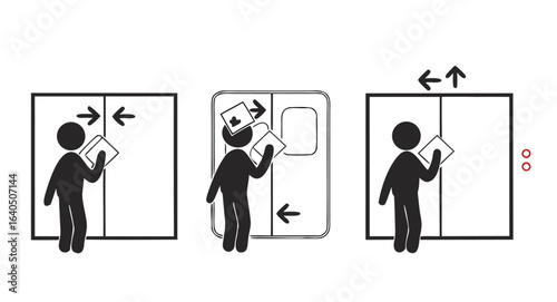 Bundle set pictogram sign hand pinch risk on closing door, for lift, elevator, bus, train, gate, door label
