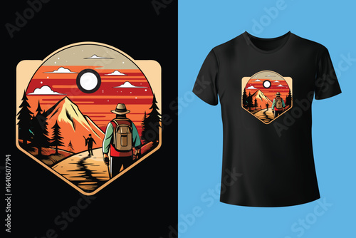 Hiking T-shirt design Vector Graphics. adventure mountain outdoor hiking custom t shirt design, outdoor adventure, Mountain illustration, Vector graphic, Outdoor Adventure Inspiring Motivation Quote.