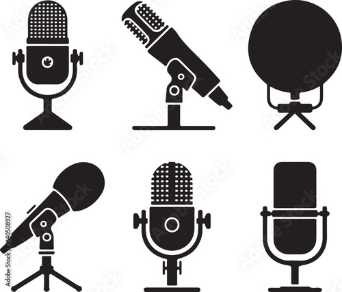 Various microphones on stands audio recording