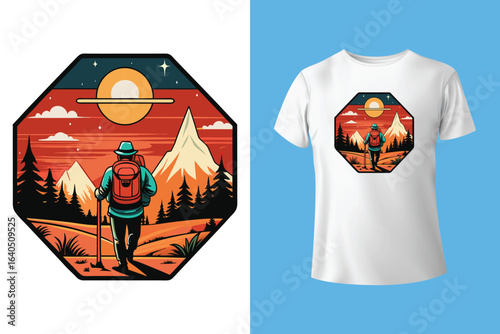 Hiking T-shirt design Vector Graphics. adventure mountain outdoor hiking custom t shirt design, outdoor adventure, Mountain illustration, Vector graphic, Outdoor Adventure Inspiring Motivation Quote.