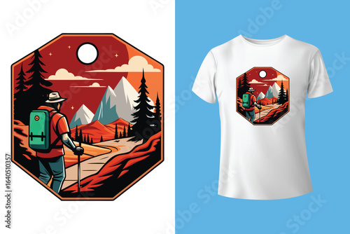 Hiking T-shirt design Vector Graphics. adventure mountain outdoor hiking custom t shirt design, outdoor adventure, Mountain illustration, Vector graphic, Outdoor Adventure Inspiring Motivation Quote.