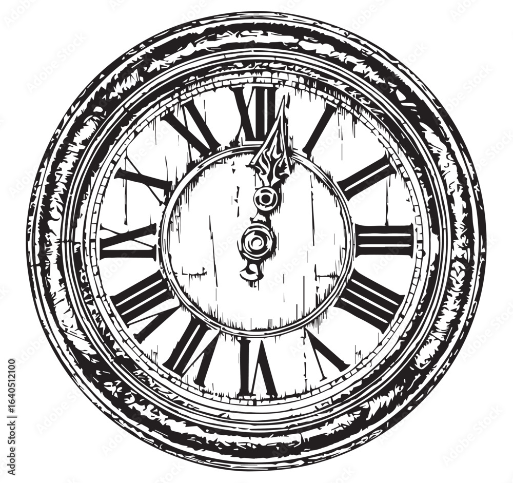 Fototapeta premium Vintage antique clock face with hour minute hands and numbers vector illustration