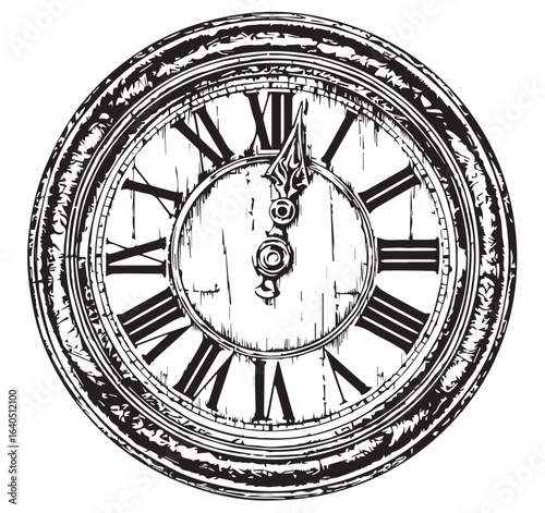 Vintage antique clock face with hour minute hands and numbers vector illustration