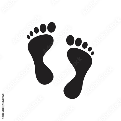 Isolated illustration of black pictogram footprint, foot print, trace bare feet on ground, step, steps, for nature, adventure, sports graphic template
