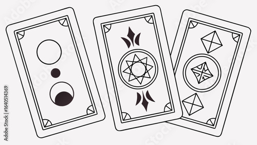Three tarot cards reading illustration for fortune telling and divination concept black and white line art