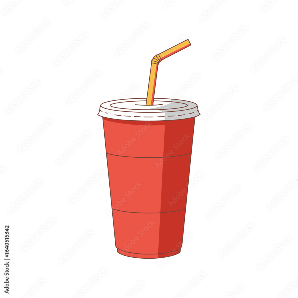 Cartoon Red Soda Cup with Straw Isolated on White Cartoon Red Soda Cup with Straw Isolated on White
