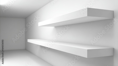 Wallpaper Mural Modern Interior with Two Floating White Shelves on a White Wall for Minimalist Display Torontodigital.ca