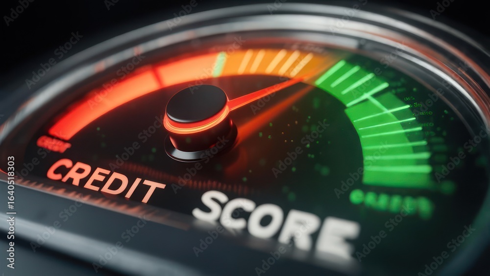 Close-up credit score gauge Close-up credit score gauge