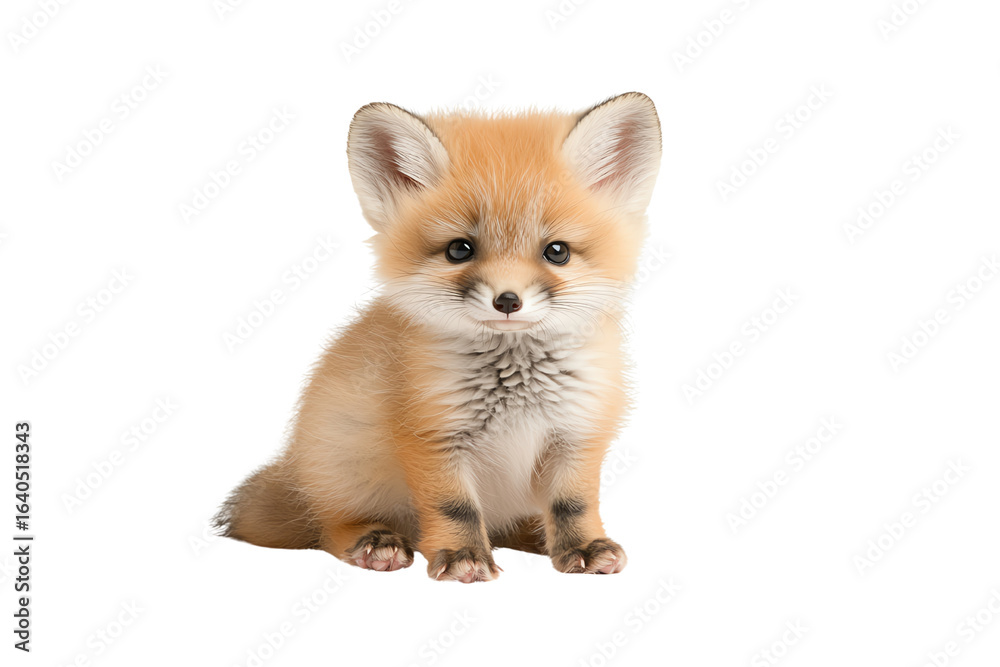 Obraz premium A charming and fluffy baby fox, showcasing its playful demeanor and adorable features in a bright setting.