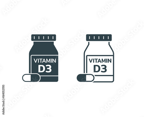 vitamin D3 supplement jar icon, a bottle of vitamin D3 supplement