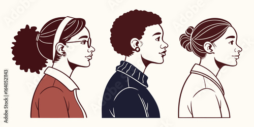 Diverse Vector Silhouette Avatar Set with Modern Minimalist Hairstyles