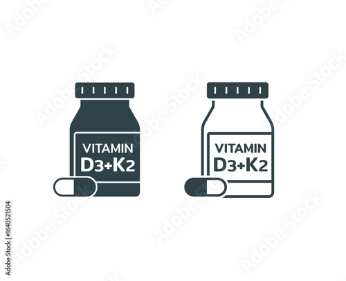 vitamin D3 and K2 supplement jar icon, a bottle of vitamin D3 and K2 supplement