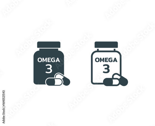 omega 3 bottle icon, omega fatty acid diet supplement