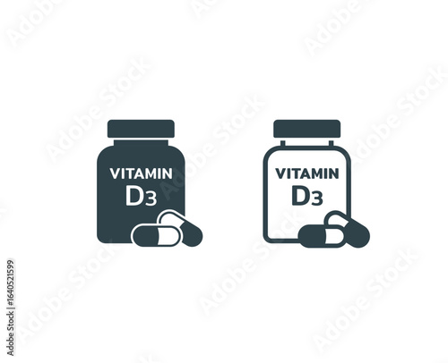 vitamin D3 supplement jar icon, a bottle of vitamin D3 supplement