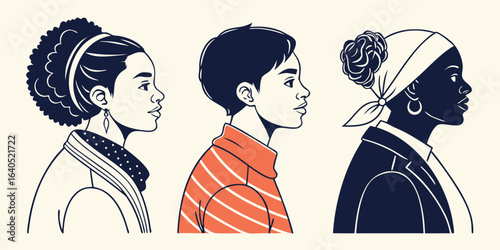 Vector Silhouette Avatars of Diverse People with Modern Minimalist Hairstyles