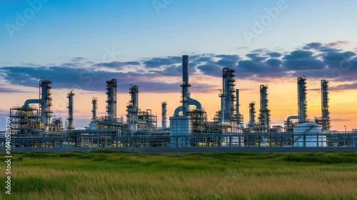 oil refinery at night