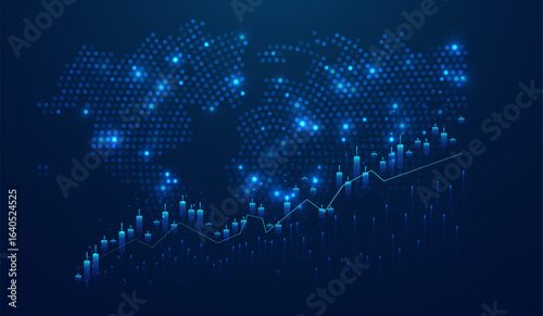 Abstract infographic visualization. Financial chart with uptrend line graphs and candlesticks. Futuristic network or business analytics. Graphic concept for your design.