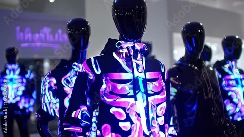 Dynamic Neon Fashion Display in Retail Setting