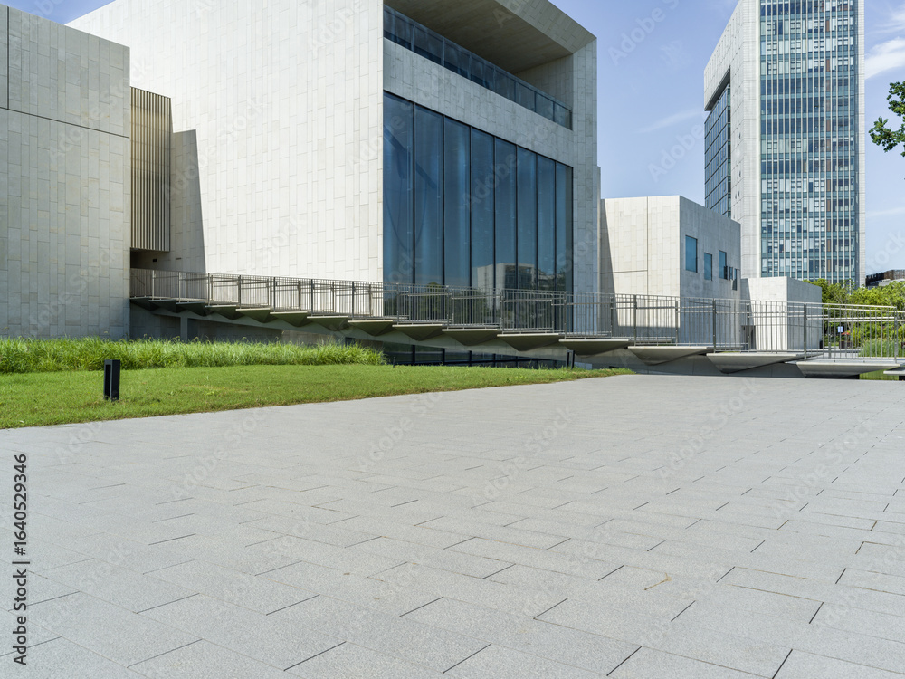 Fototapeta premium empty brick floor with modern building