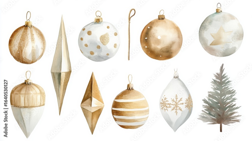 Elegant Christmas Ornaments on Minimalist White Background Elegant Christmas Ornaments on Minimalist White Background