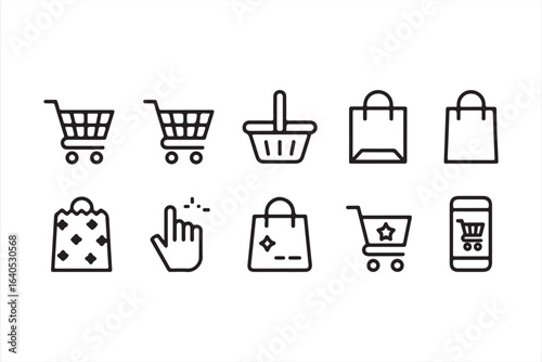 Shopping Icons for Online Marketplaces, Purchases, and Checkout Systems