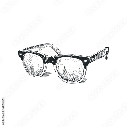 Hand Drawn Sketch of Black Frame Eyeglasses with Textured Lenses
