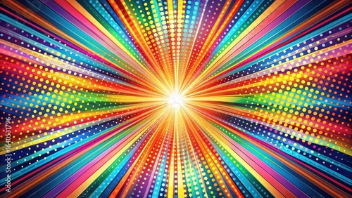 Vibrant Rainbow Burst A Dynamic Abstract Design Featuring Colorful Rays and Dotted Patterns, Ideal for Festive Backgrounds and Energetic Visuals
