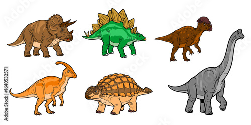 herbivore dinosaurs pack, herbivorous dinosaur, vector illustration