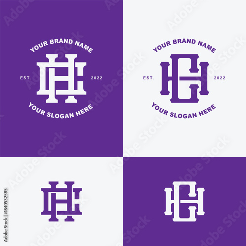  Monogram CH or HC design template with a monogram and the text editable for barbershop, clothing, apparel, boutique, or handmade bussines identity.