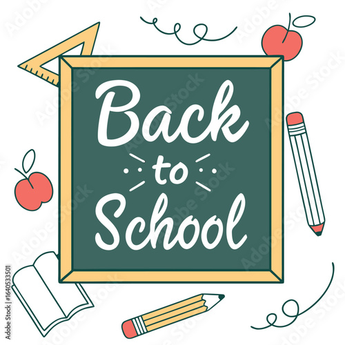 Charming Back to School Illustration with Chalkboard and Educational Elements