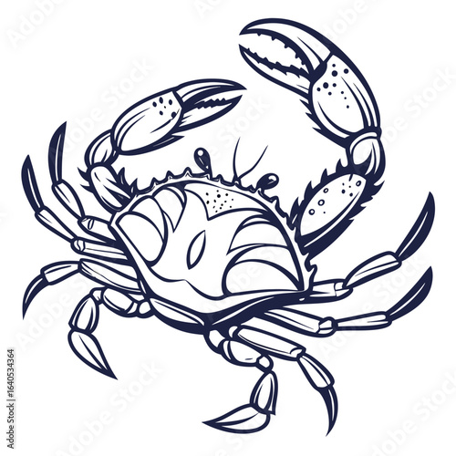 Stylized Dark Blue Crab with Large Claws on a White Background